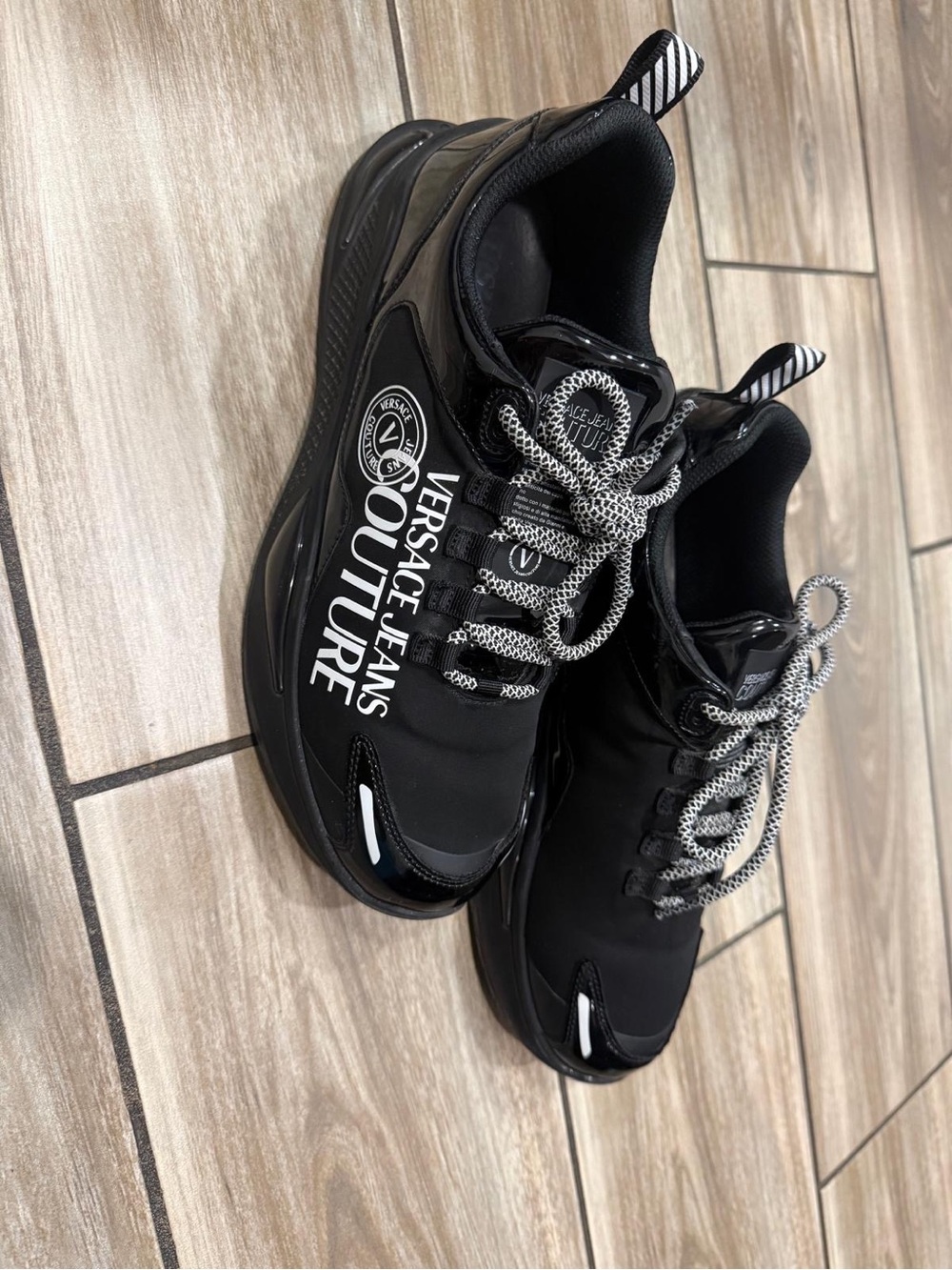 Versace Jeans Collection Black and White Logo Runner Sneakers